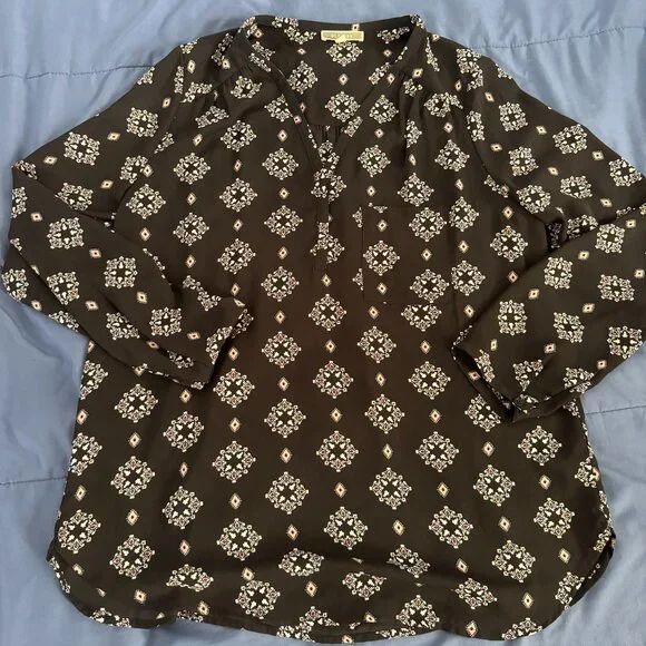 🔥 4 for $20 DEAL 🔥 Pleione Black Printed Blouse Size M - Picture 2 of 9